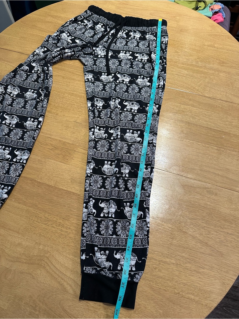 Black and White Elephant Print Jogger Pants with Elastic Waist Band Size Small - Picture 9 of 12